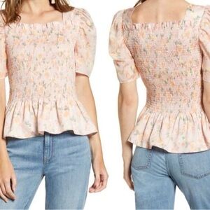 Rachel Parcell Smocked Floral Peplum Top – Size M